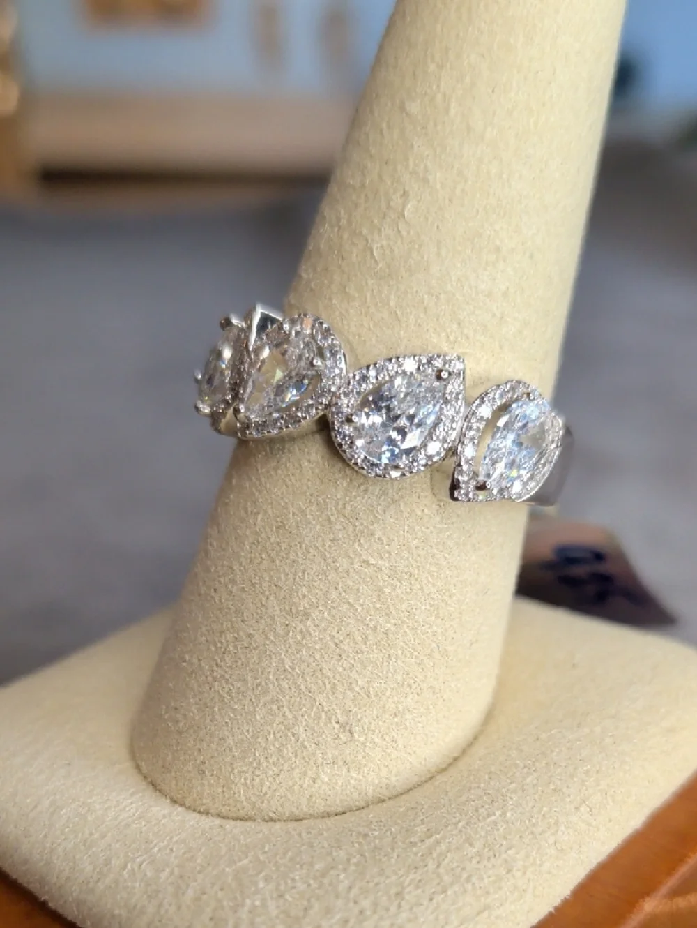 Pear Halo 925 Sterling Silver CZ Ring Size 9